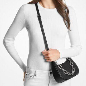 MICHAEL KORS Cora Medium Pebbled Leather Shoulder Bag Black